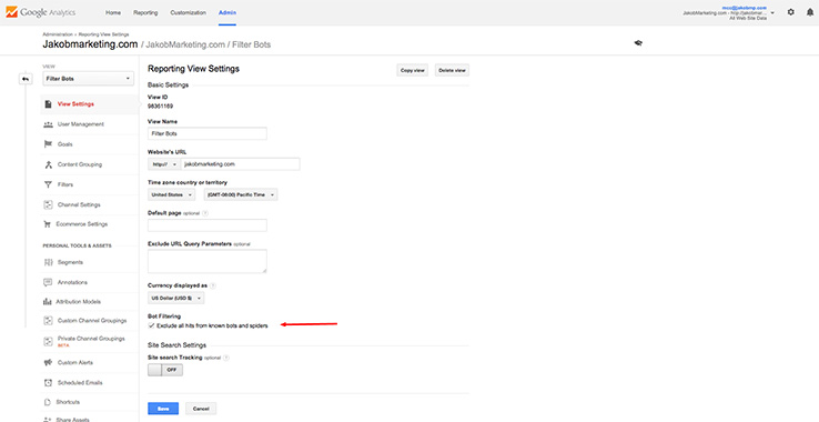 installing a filter in Google Analytics
